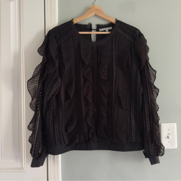 Anthropologie Daniel Rainn Black Lace Pleated Ruffle Blouse Size L - Picture 6 of 12